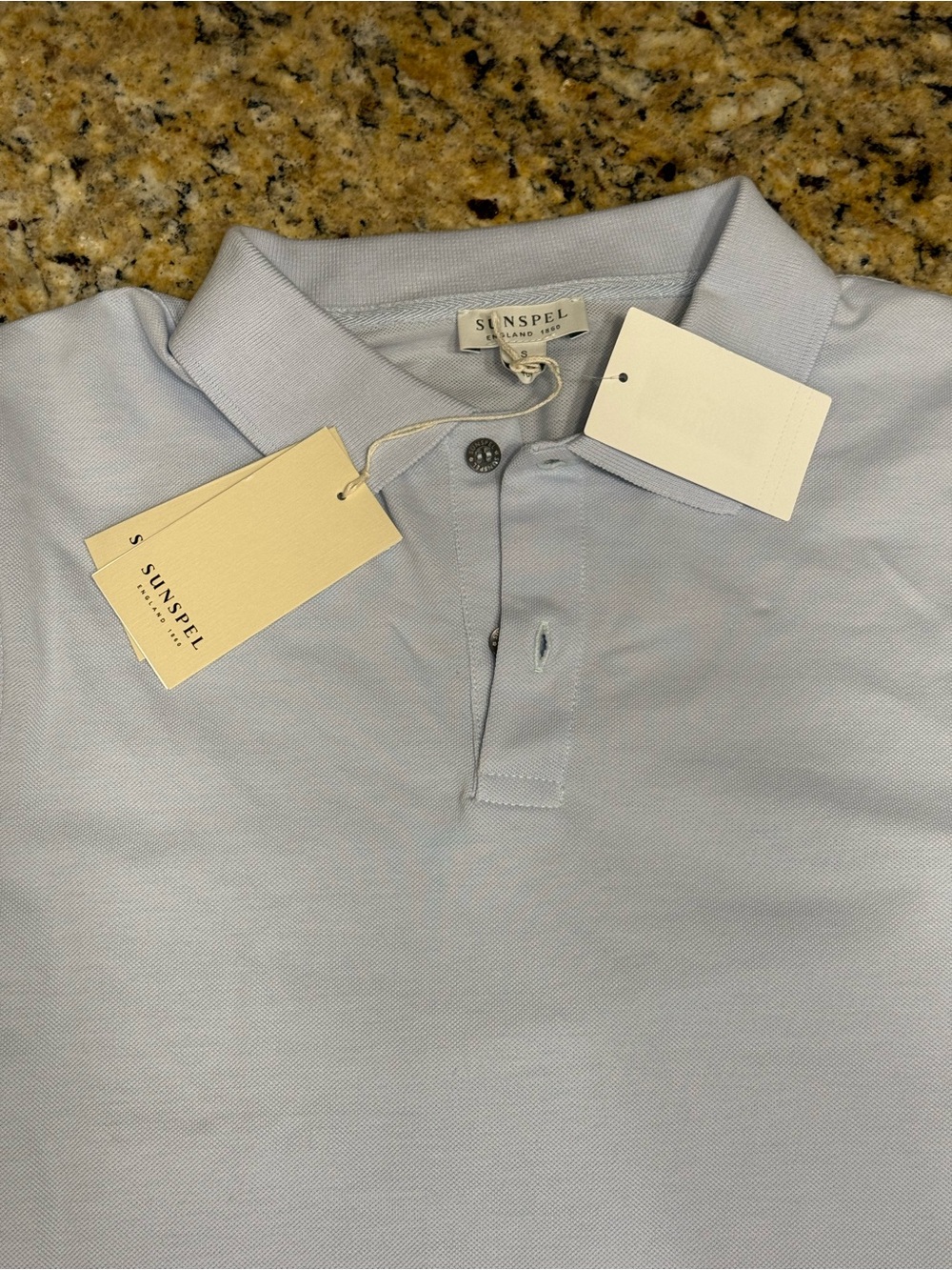 NWT Men’s Sunspel Piqué Polo Shirt in Light Blue size Small - Picture 3 of 5